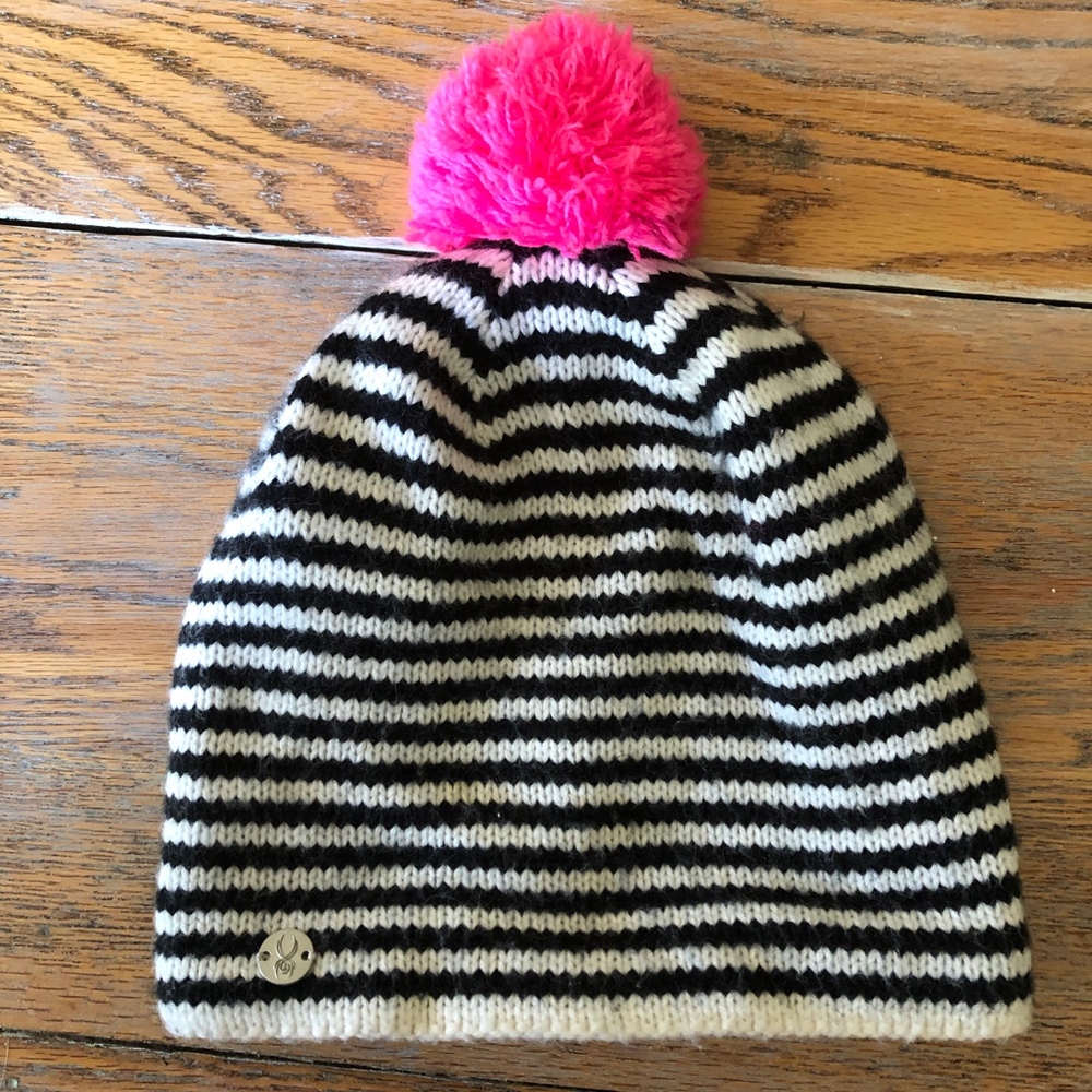 SPYDER striped pom pom hat /fleece lined